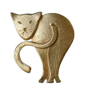 90s Textured Gold Plate Looking Back Vintage Cat Kitten Kitty Feline Pin Brooch